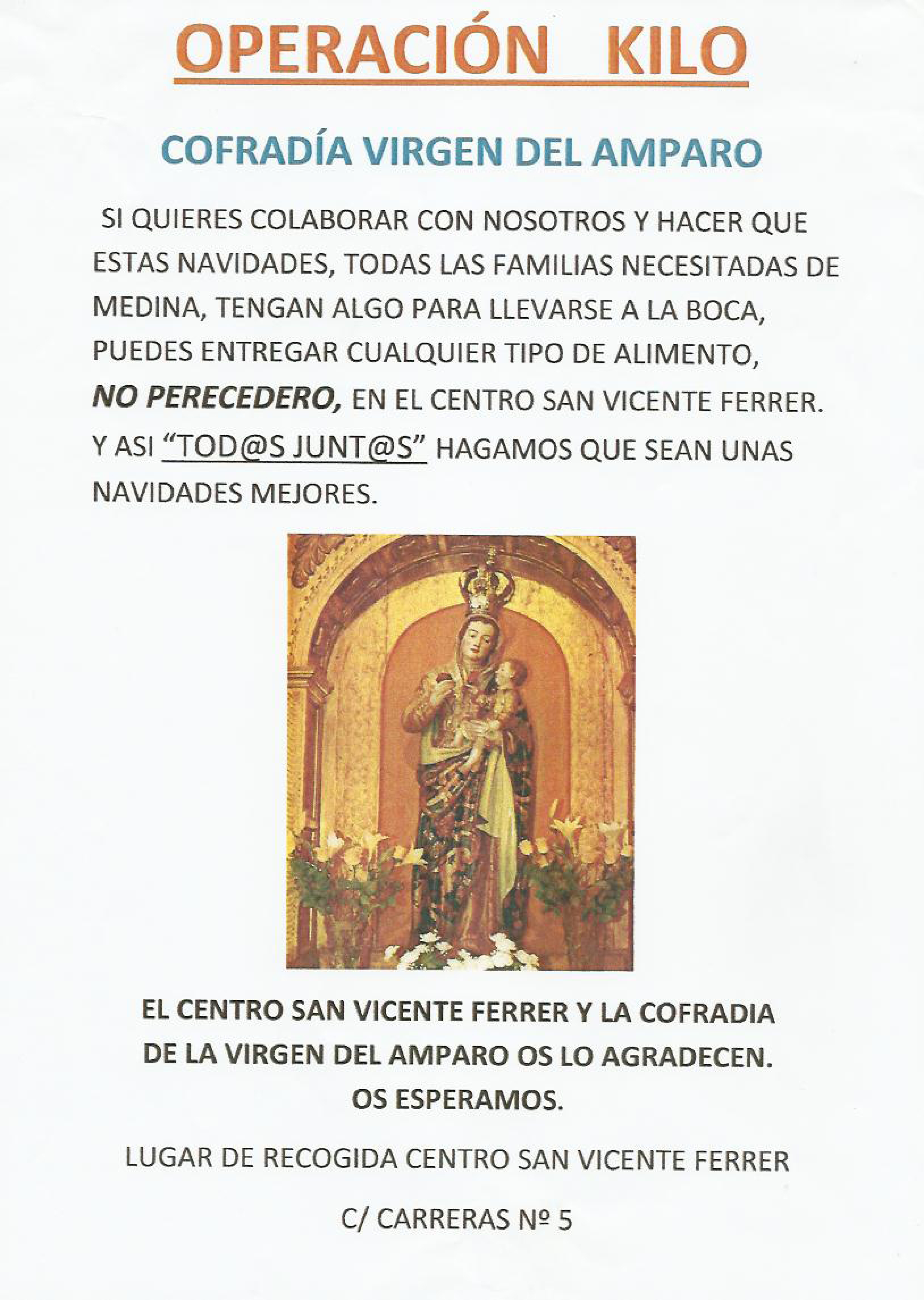 La Cofradía de la Virgen del Amparo Organiza una Operación Kilo