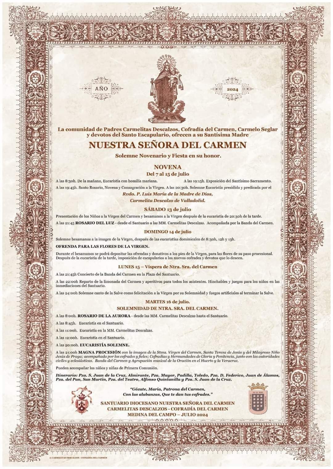 NUESTRA SEÑORA DEL CARMEN Solemne Novenario y Fiesta en su honor.